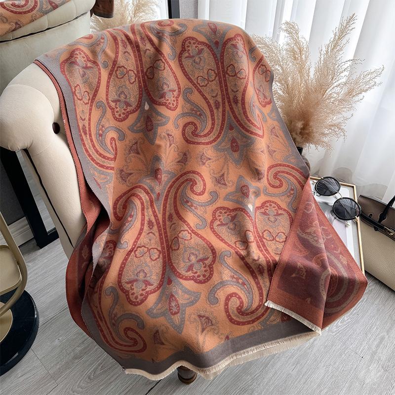 Strange Mori contrasting colors imitation cashmere scarf winter high-end personality warm shawl women