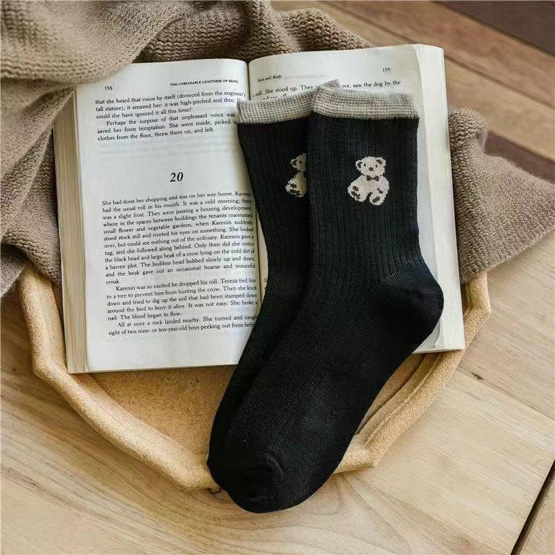 5 Pairs of Socks WOMEN'S Spring and Summer Thin Solid Color Teddy Bear Cartoon Boat Socks