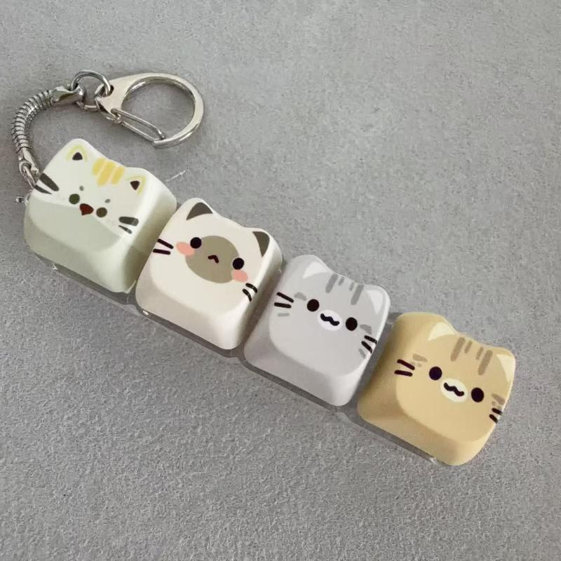Cute Cat Mechanical Keyboard Switch Tester Kawaii Keycap Keychain Quiet Fidget Toy for Office Work Stress Relief