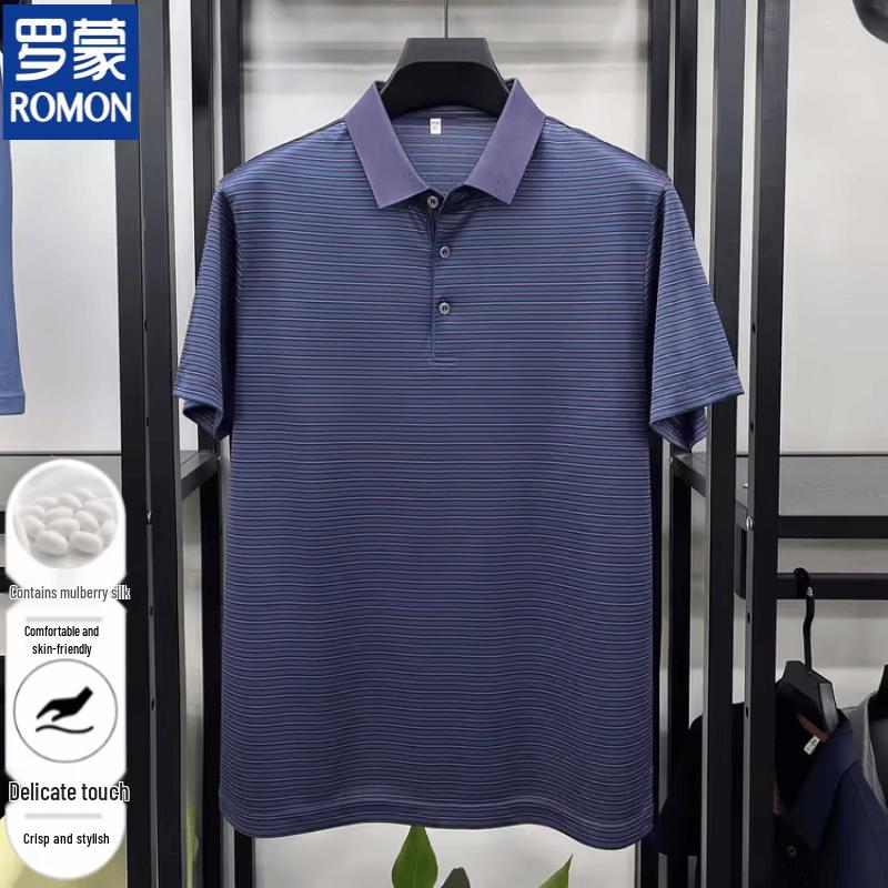 Luomeng Men s Mulberry Silk Blend Ice-Feel Polo Shirt 4XL (190cm)