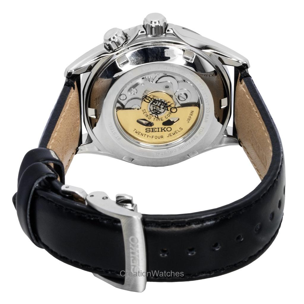 Seiko Prospex Alpinist GMT Pulseira de Couro Mostrador Preto Automático SPB379J1 200M Relógio Masculino