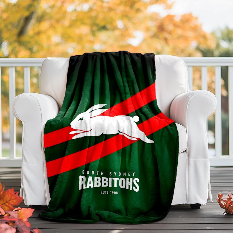 South Sydney Rabbitohs Flannel Blanket Soft All-Season Throw, Design for Camping, Car Travel, Hiking Sofa, Bed, Office Perfect Gift for Parties