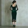 Elegant French Velvet Lace-Cinched Dress - Romantic Autumn Style