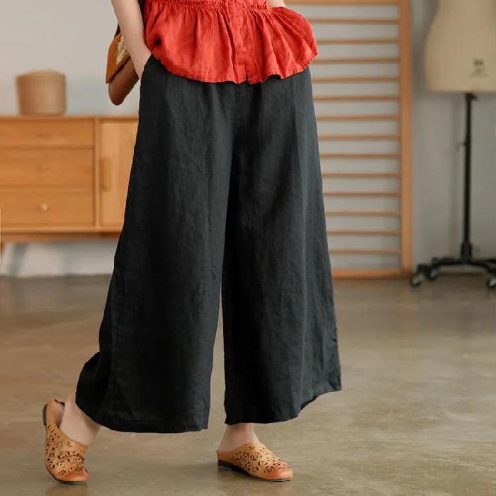 2022 Summer Plus Size Cotton Linen Wide-Leg Casual Pants - Breathable, Slimming, Artistic Design