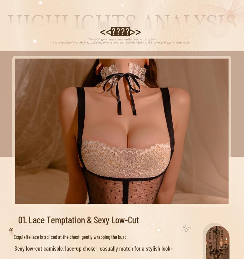 Man Yan See-Through Polka Dot Lace Camisole & Bodycon Mini Skirt