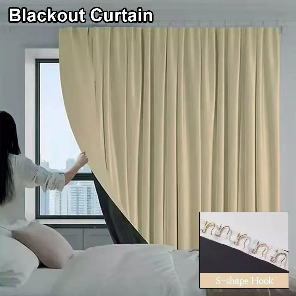 1Pcs Full Blackout Partition Blackout Curtain High Shading Protection Beige Window Door Curtain Polyester Fabric
