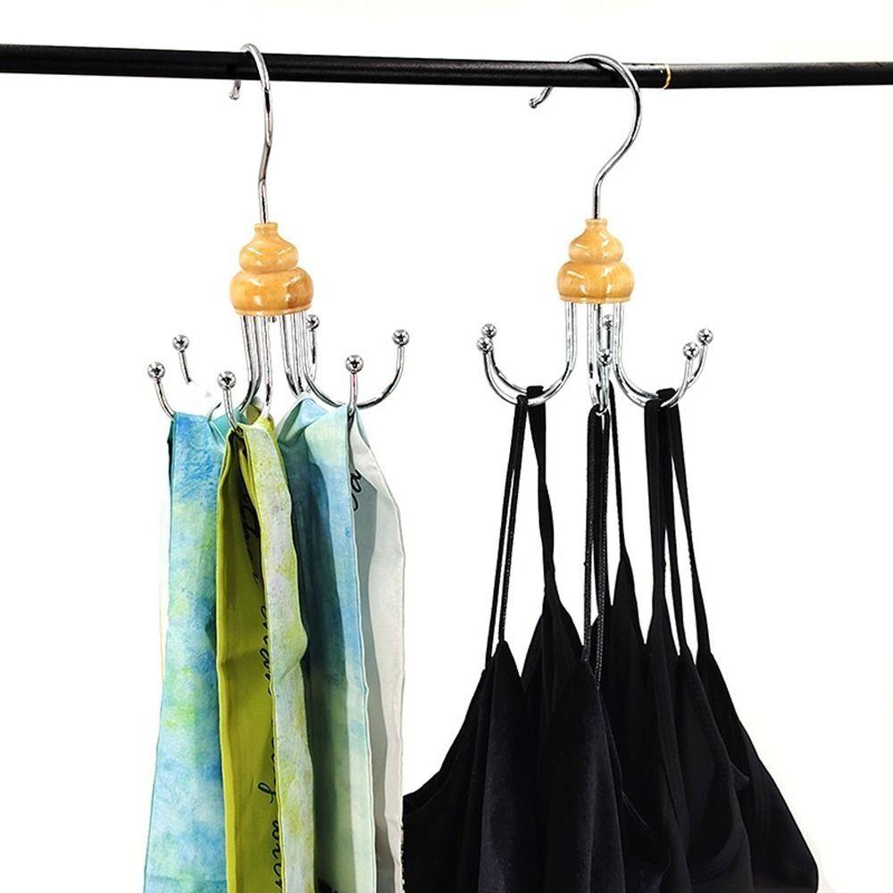 2Pcs Durable Iron Metal 6 Claw Hooks 360° Rotating Anti-slip Clothes Hangers Space Saving Scarf Storage Rack for Home