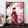 Diamond Painting Set  DIY 5D Full Diamond Beautiful Oriental Girl in Cherry Blossom Landscape Crafts for Home Wall Decoration