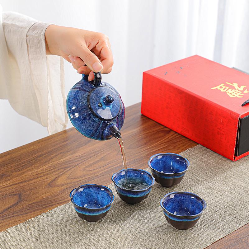 Ceramic Kung Fu Tea Set, Teacup Set, One Pot, Two or Four Cups, Business Express Cup, Souvenir Gift