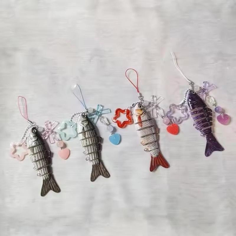 Creative Fish Keychain With Star Charm and Tassels for Phone Bag Car Decoration Handmade Resin Pendant Gifts Ideas