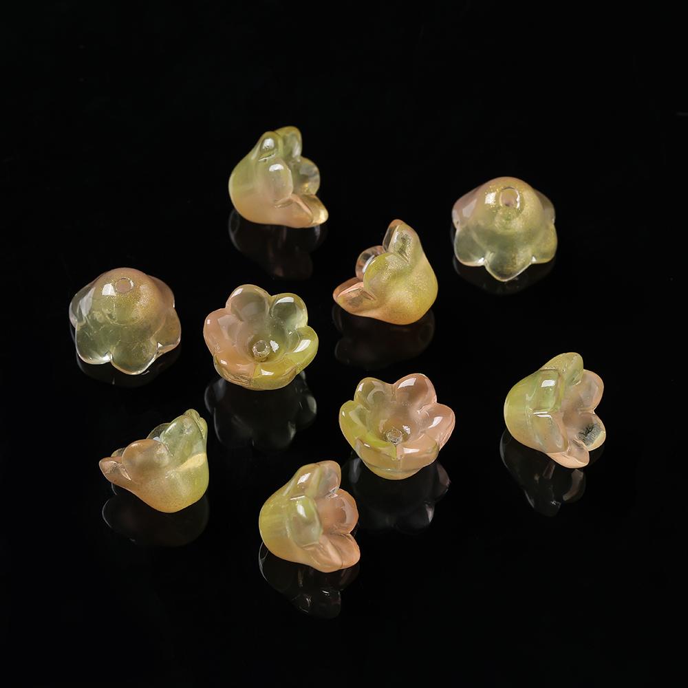 20pcs Colorful Lily of The Valley Flower Shape Bead 12x11mm Lampwork Glass Loose Beads for DIY Craft Jewelry Making Accessories