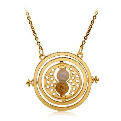 Hot Anime Movie Bug Magic Props Time Turner Sandglass Gyro Necklace Golden 3D Alloy Figure Model Collect Toy Gift for Kid Adult