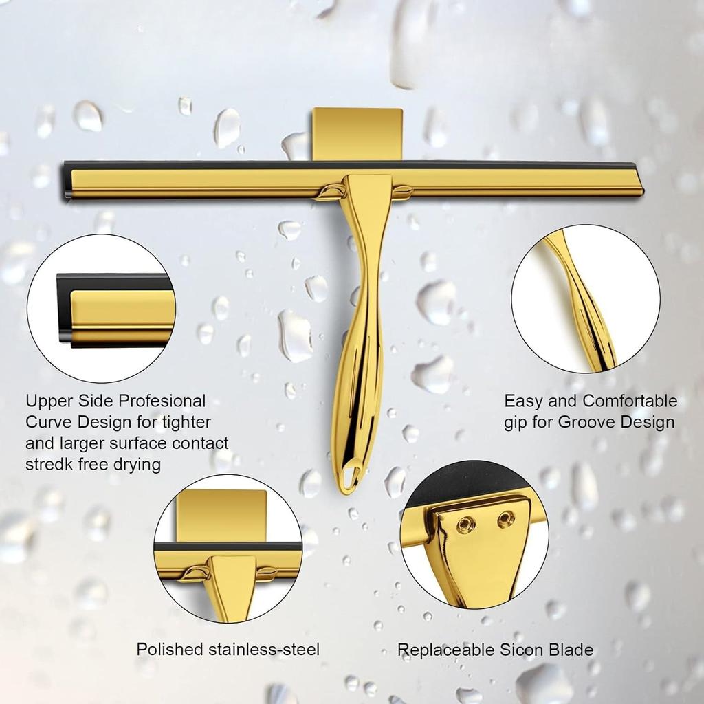 Stainless Steel Shower Squeegee For Doors Cleaner Tool Household Window Mirror Car Glass Hooks Bathroom Brass for Home Cleaning
