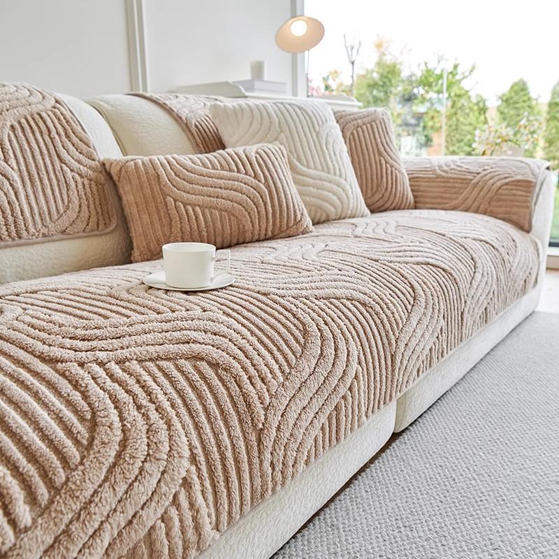 Thickened Plush Sofa Cushion Autumn and Winter New  Cream Style Straight Row High-grade Non-slip Cushion Cover Cloth Towel