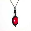 Gothic Vampire Bat Oval Red Gemstone Pendant Necklace for Women Men Halloween Party Witch Collar Chain Jewelry Accessories Gifts