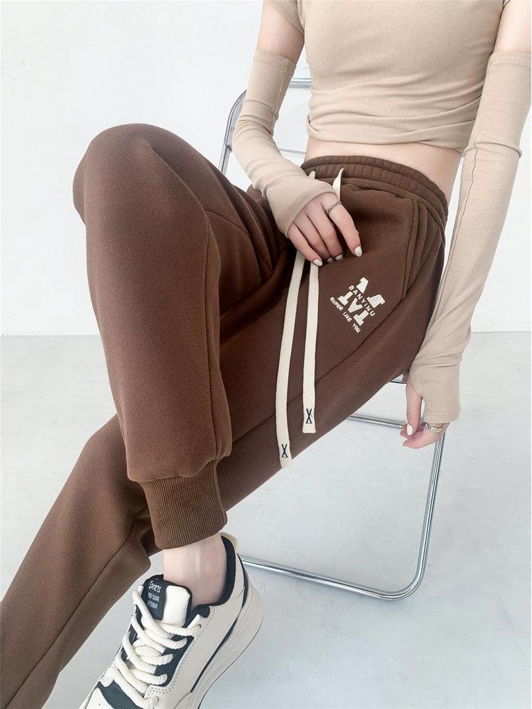 2023 Herbst/Winter Samt Verdickte Knöchel Sport Slim-Fit Hose - Damen Locker Bestickte Harem Jogginghose, Koreanischer Stil