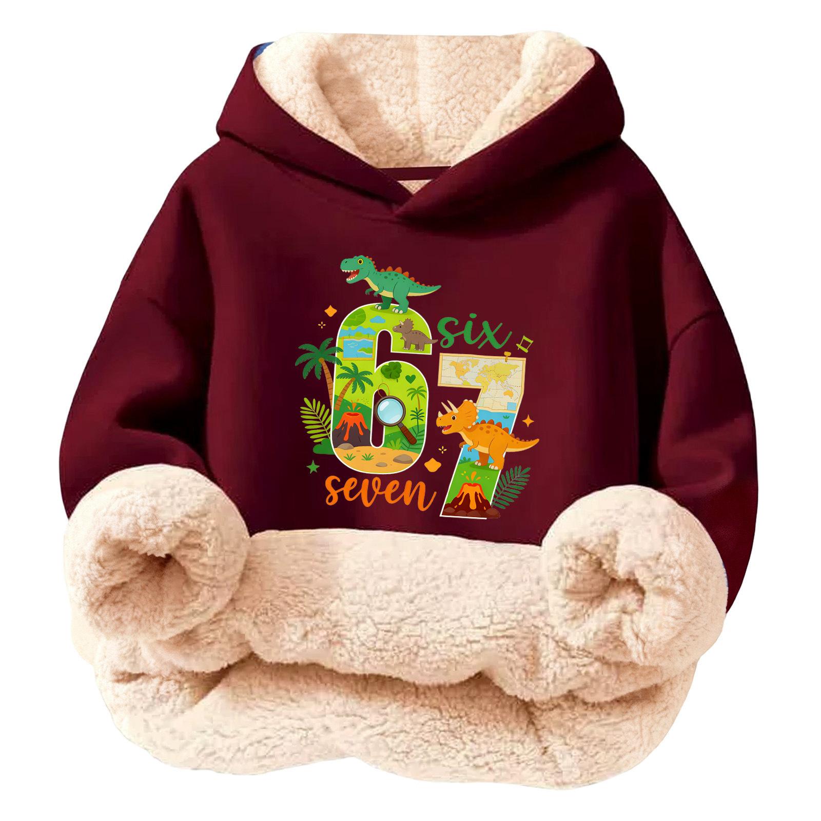 

Дитяче модне худі з принтом, повсякденне флісове худі з капюшоном вільного крою без кишень 170 винний