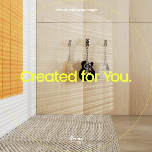 String Swing CC01K Wall-Mounted Guitar Hanger, Hardwood Construction, Anti-Slip, Damage-Resistant, for Acoustic and Electric Guitars