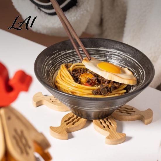 Kitchen Accessories Gift Bamboo Trivets with Storage Rack Heat Resistant Hot Table Protector Pads Decorative Wooden Coaster for Dining Countertop