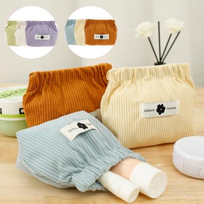 Portable Mini Pocket Makeup Bag Cosmetic Pouch Corduroy Elastic Waterproof Women's Cosmetic Bag Coin Purse Travel Essentials