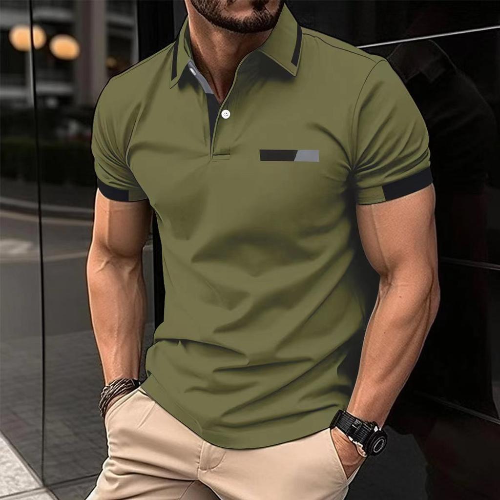 Fashionable Men's Casual Polo Shirt with Faux Chest Pocket, Turn-Down Collar and Button-Front Business T-Shirt Top
