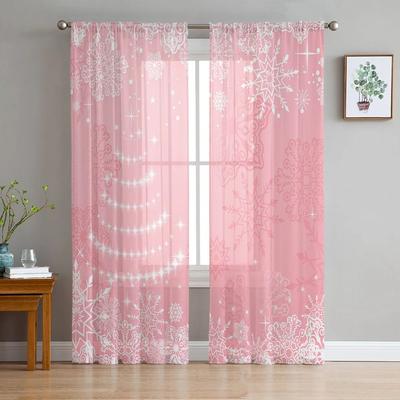 Christmas Snowflake Pink Sheer Curtains for Living Room Decoration Window Curtains for Kitchen Tulle Voile Organza Curtains