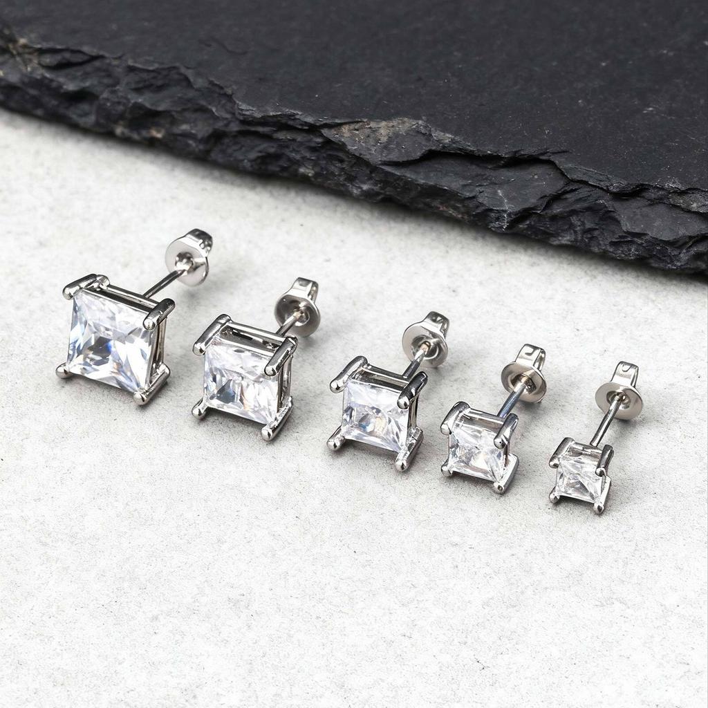 Dainty Square Zircon Stud Earrings for Men Women,4/5/6/7/8mm Width White Crystal Zircon Metal Stud Earring,Piercing Jewelry Gift