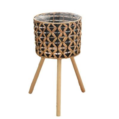 M-Modern-Hand-Woven Flower Stand Wooden Rattan Floor-Standing Balcony Plant Pot Living Room Green Plant Basket