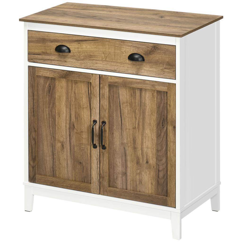 Living Room Sideboard, 2 Doors, Drawer, Adjustable Shelf, 78.5 x 39 x 89.4 cm, White and Oak