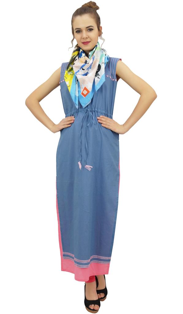 Bimba Women's Cotton Blue Kurta Designer Drawstring Waist Kurti With