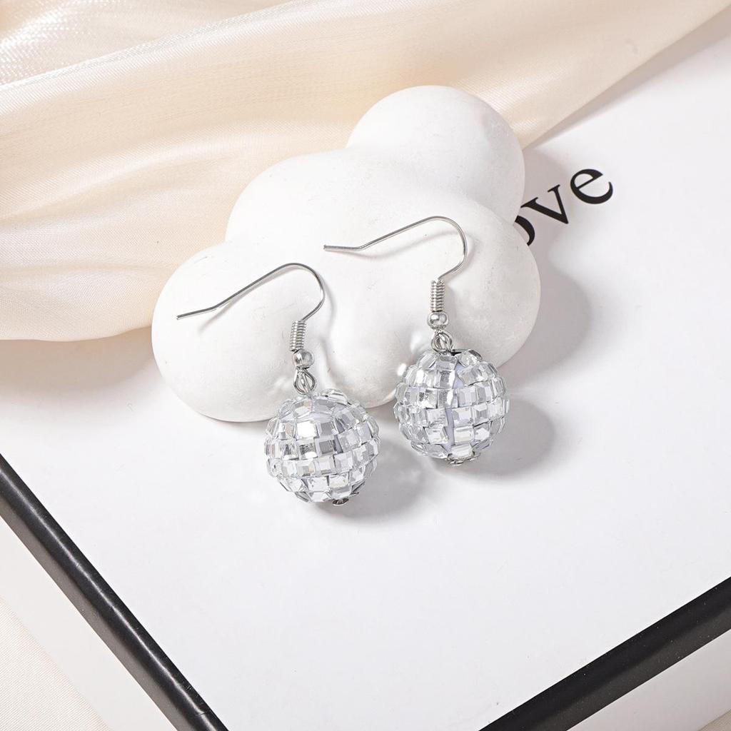 Trendy European-American Disco Ball Earrings: Simple, Stylish Christmas Mirror Beads for Women