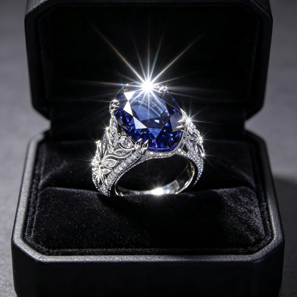 925Silver-plated Oval Blue Synthetic Cubic Zirconia Ring, Vintage Hollow-out Pavé Colorful Statement Ring Suitable for Wedding Jewelry, Youth Style