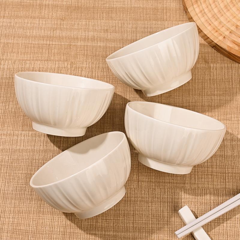 Household Ceramic Rice Bowl 4.5 Inch Japanese Stripe New Simple White Tableware High Aesthetic Underglaze Colour Solid Soup Bowl
