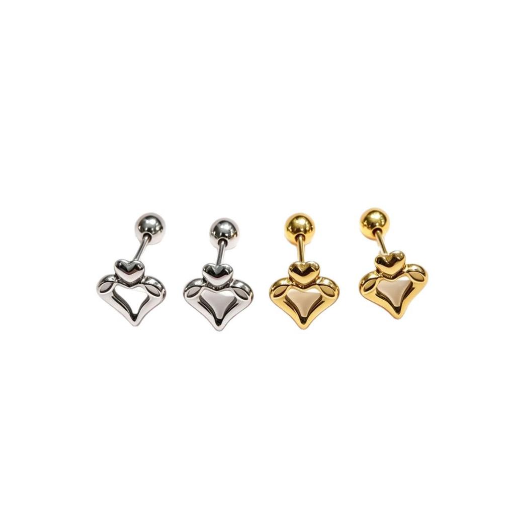Exquisite Stainless Steel Small Screw Back Stud Earrings: Star, Heart, Scissors Styles for Cartilage Piercings
