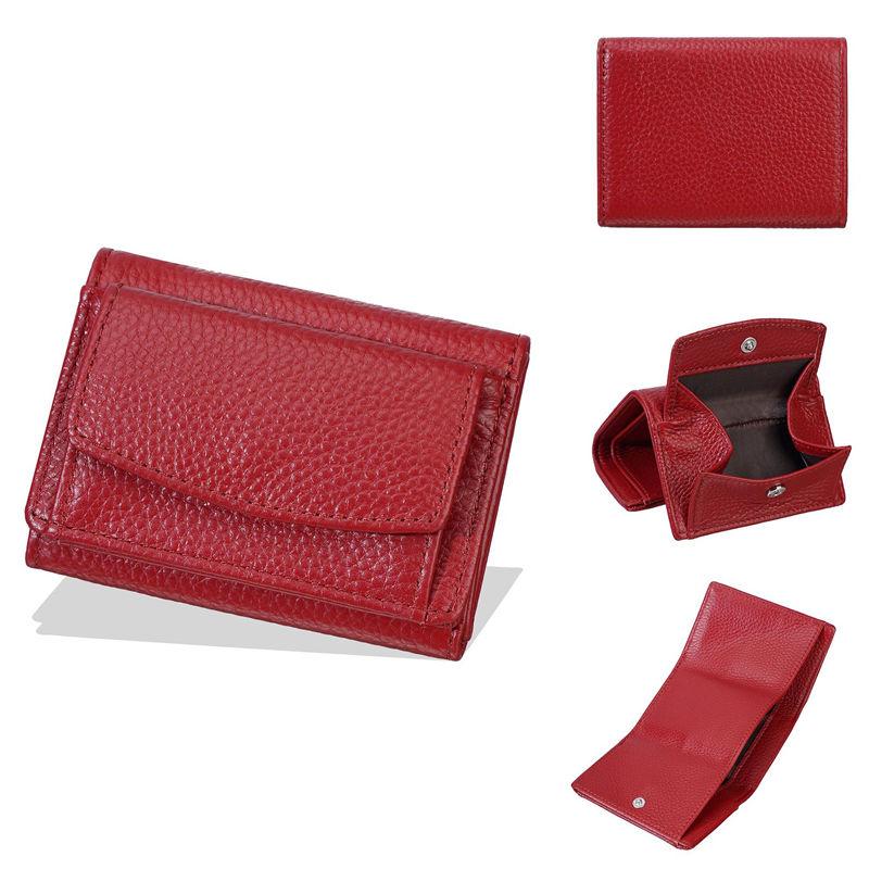 

Baellerry Genuine Leather Short Wallets for Women Fashion Coin Purse Tri-fold Card Holder Mini Purses 10cm*7.5cm*2.7cm вина червоного кольору