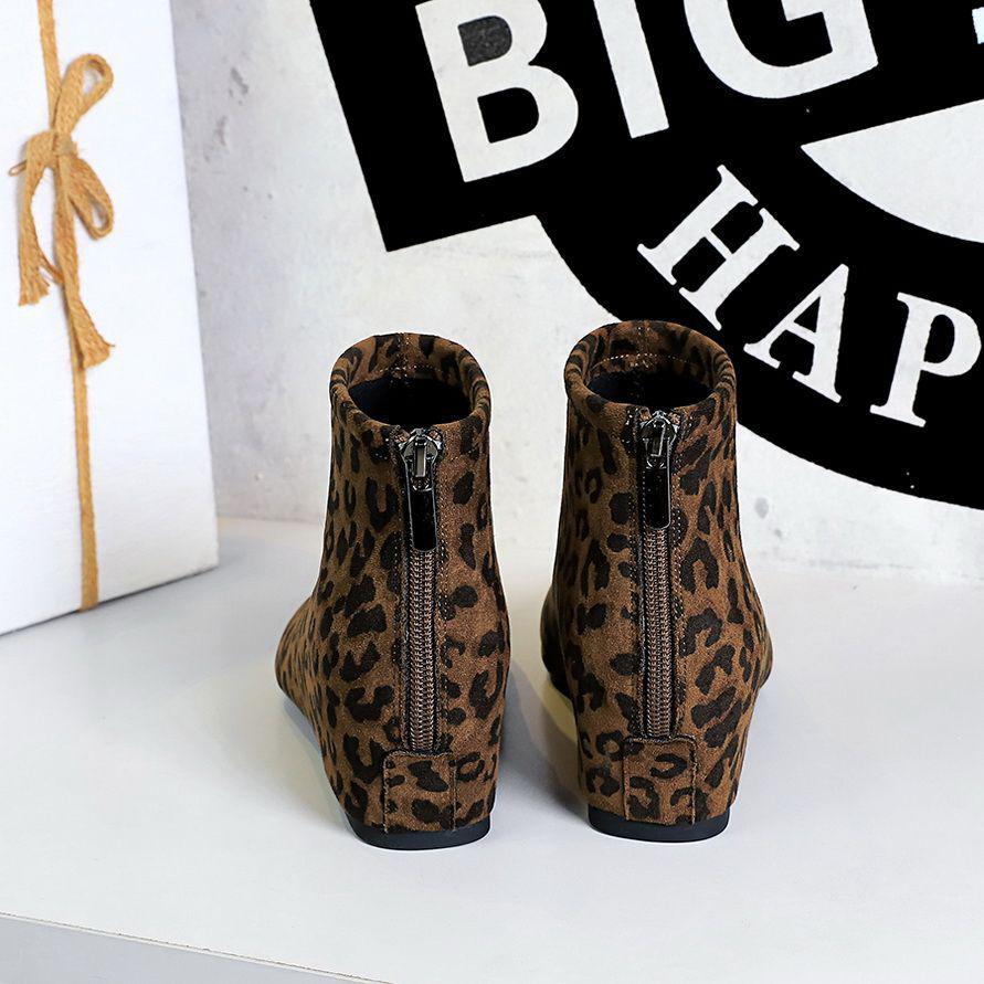 European Leopard Print Women's Ankle Boots - Sexy Wedge Heel with Back Zipper for Autumn and Winter