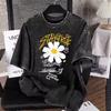 Vintage Gewaschenes Gänseblümchen Graffiti T-Shirt Streetwear Bleib Dir Treu Brief Grafikdruck Herren Damen Kurzarm Baumwolle T-Shirt Tops