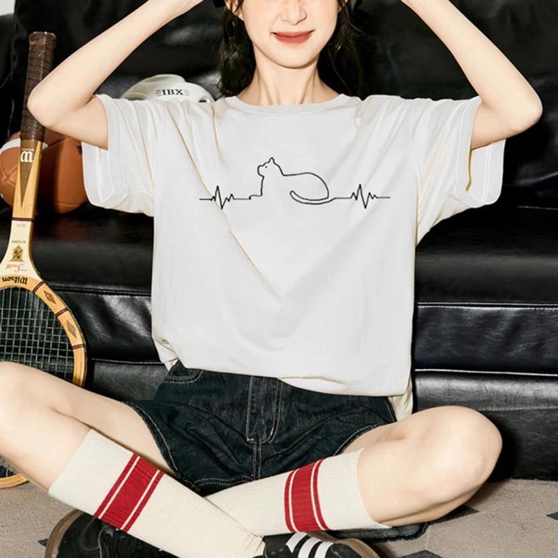 

Cute Cartoon Cat Print Women s T-shirt Casual Loose Short-sleeved T-shirt Fun Print Street Wear for Women Graphic T Shirts Y2K 3XL