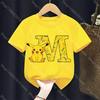 2026 New Tops Pikachus Letter Name T Shirt Clothes for Boys Girls Kawaii Cartoon Anime Cotton Short Sleeve Cute Gifts