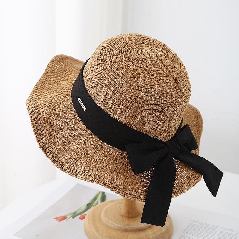

Summer Hats For Women With Ribbon Bow Elegant Korean Style Sweet Knitted Fisherman Cap Bucket Hat Female Sun Hat Traveling New 56-58cm