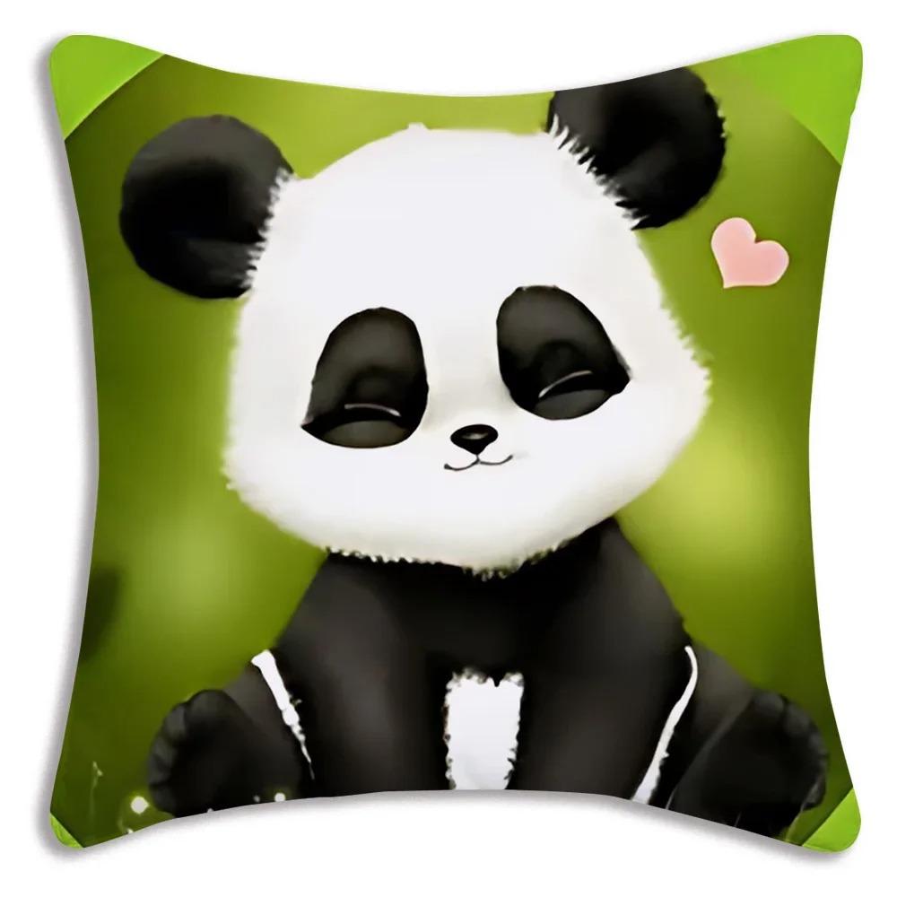 Cartoon Panda Print Decorative Pillowcase Car Sofa Square Cushion Pillowcase