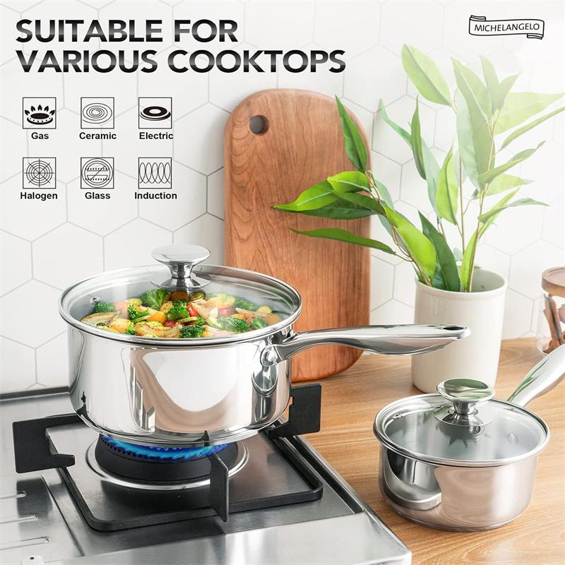 MICHELANGELO 3-quart Stew Pot with Lid Stainless Steel Sauce Pot Soup Pot Thickened Bottom Cooking Pot Induction Compatible