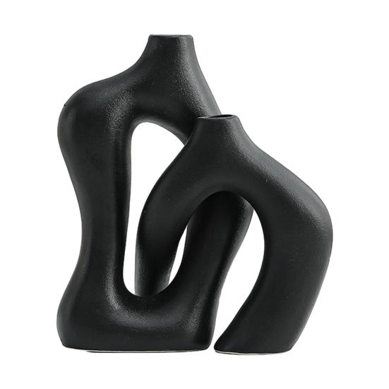 Yousheng 2 Pcs/Set Ceramic Vases Irregular Circular Cross Modern Boho Vase Minimalist Nordic Style Flower Vase for Tabletop Shelf Home Decor