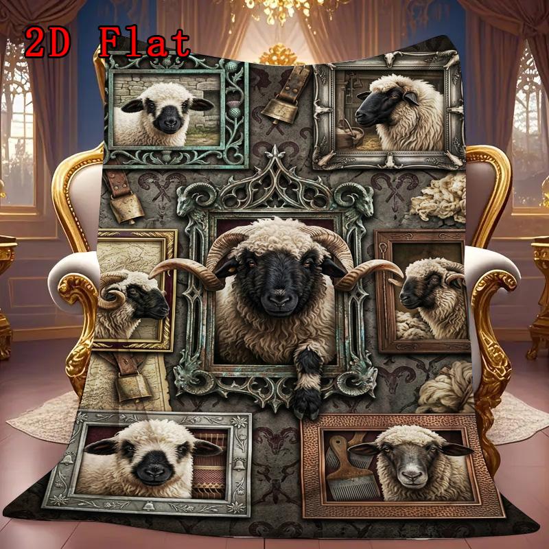 Sheep Portraits Gallery 2D Flat Pattern Flannel Blanket, High quality All Seasons, Home Decor, Warmth and Comfort, Perfect for Christmas Gifts.