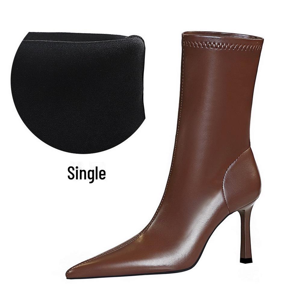 

Элегантные короткие сапоги-шпильки в европейском и американском стиле – сверхвысокие каблуки с острым носком 38