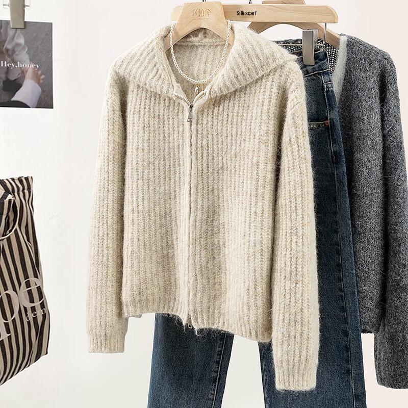 Women's Hooded Wool Blend Zipper Knit Top