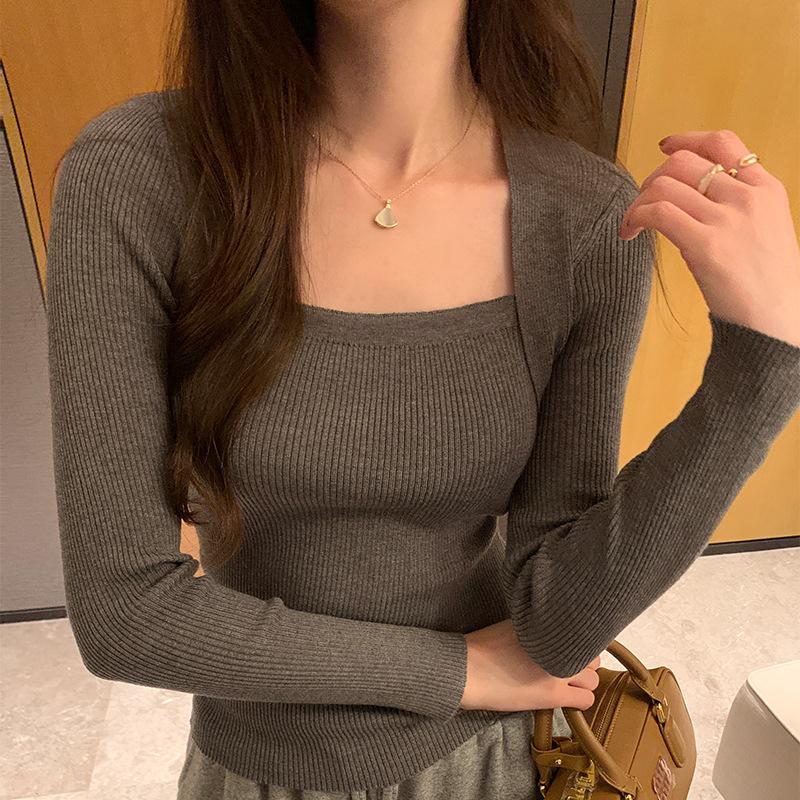 

Женский свитер с длинными рукавами и квадратным вырезом в стиле чистого вожделения, осень-зима, новый стиль, тонкий внутренний многослойный свитер L