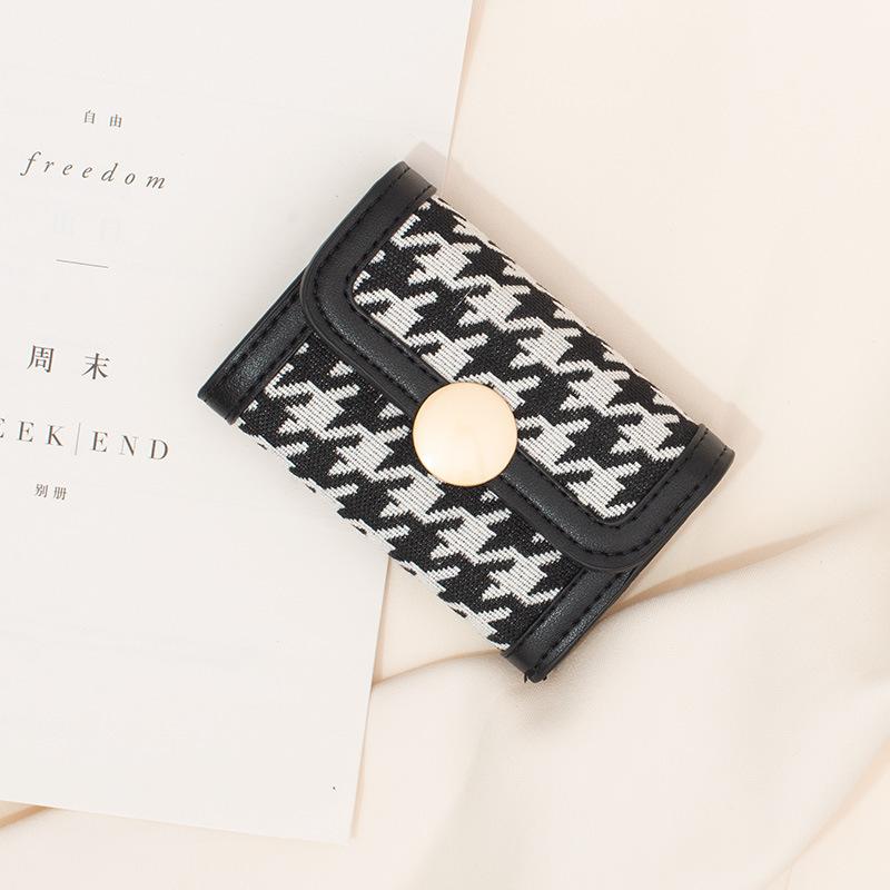 

Short Wallet, Female Trendy High-End Sense, Thousand Bird Grid Folding Wallet, Multi-Functional Change Bag, Card Bag. чёрный