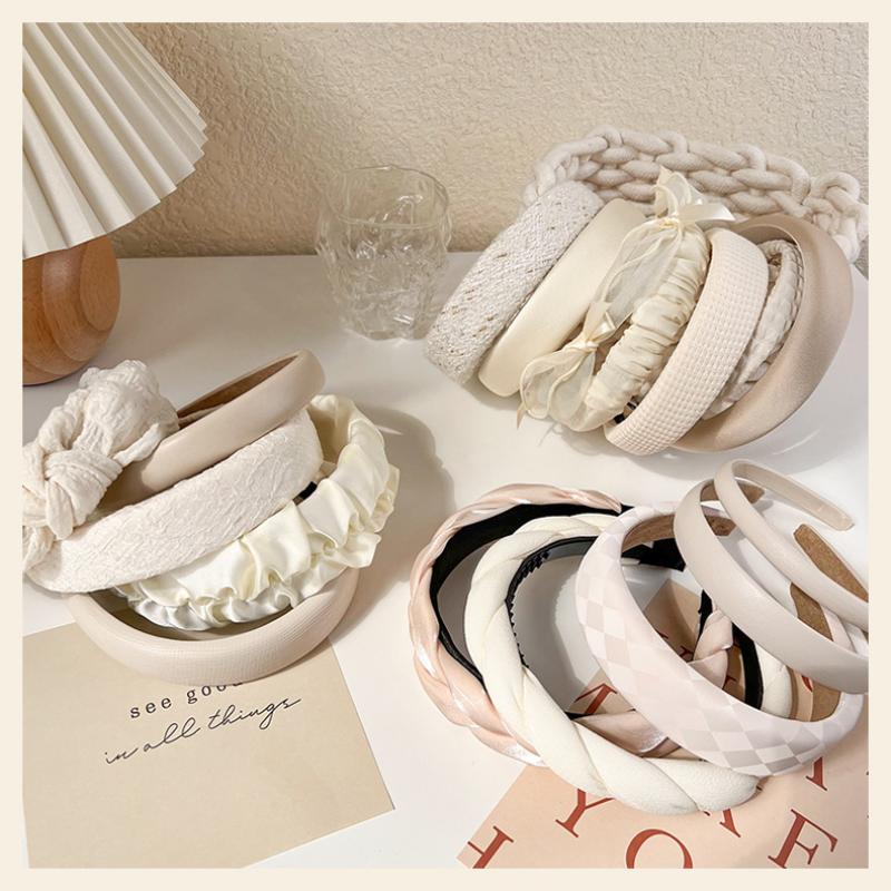 2025 Lace Pearl Fold Hair Bands For Women Korean Style Wide-Brimmed Sponge White Headband  Elegant Hair Band