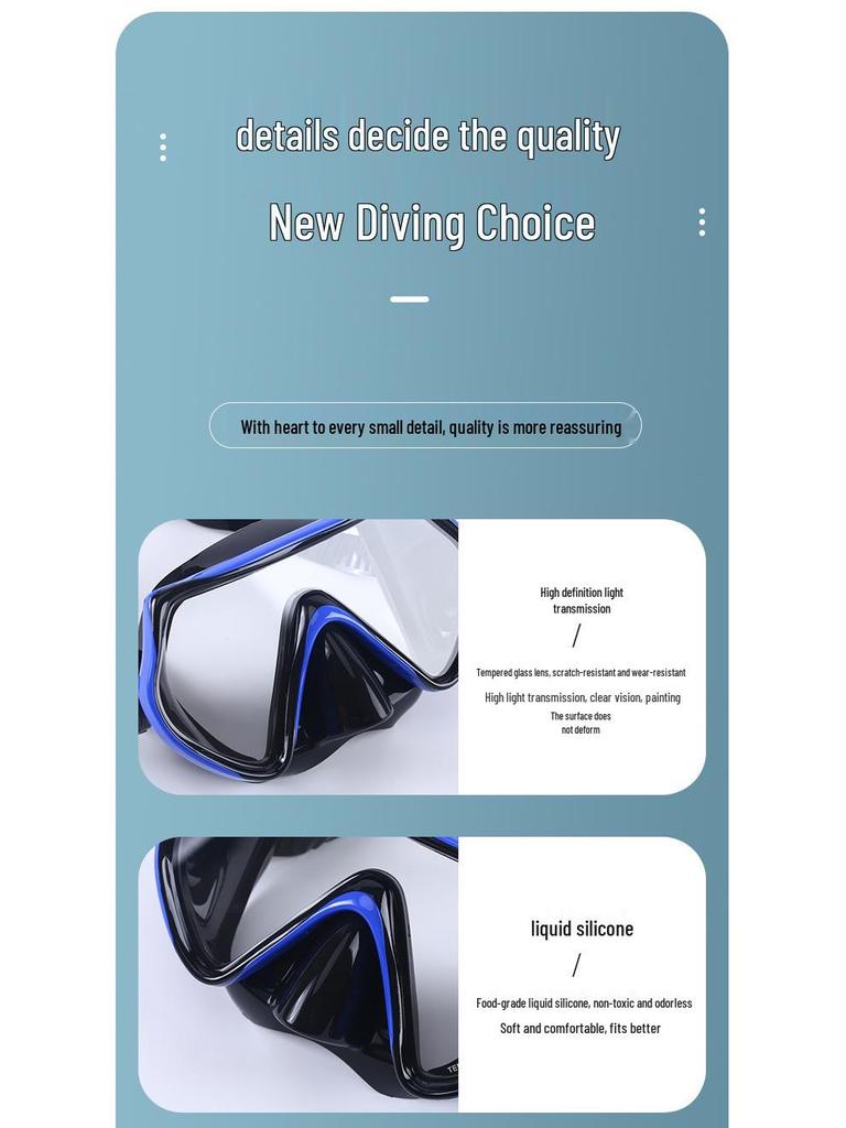 Large Frame Anti-Fog Diving Mask with Tempered Glass and Nose Clip for Adults